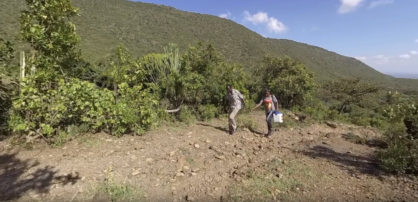 The final stretch on foot, carrying the vaccine cooler