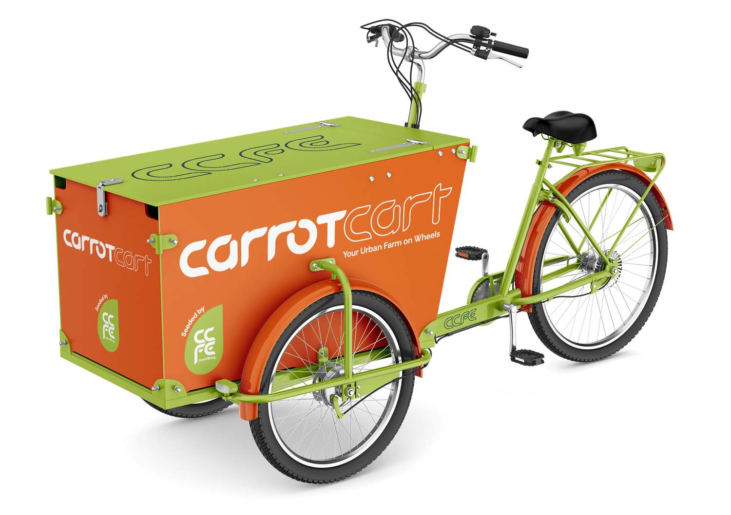 The CarrotCart, a CCFE-branded cargo trike: an urban farm on wheels