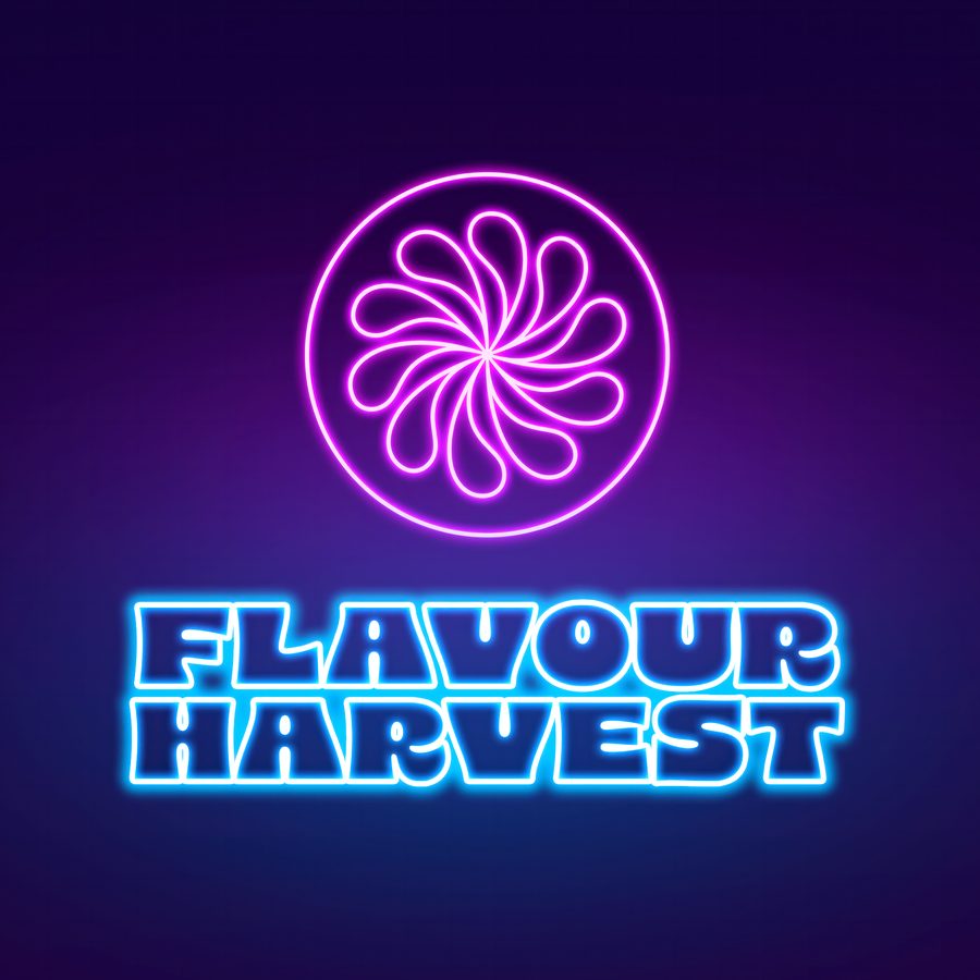 The Flavour Harvest logo rendered as a neon sign