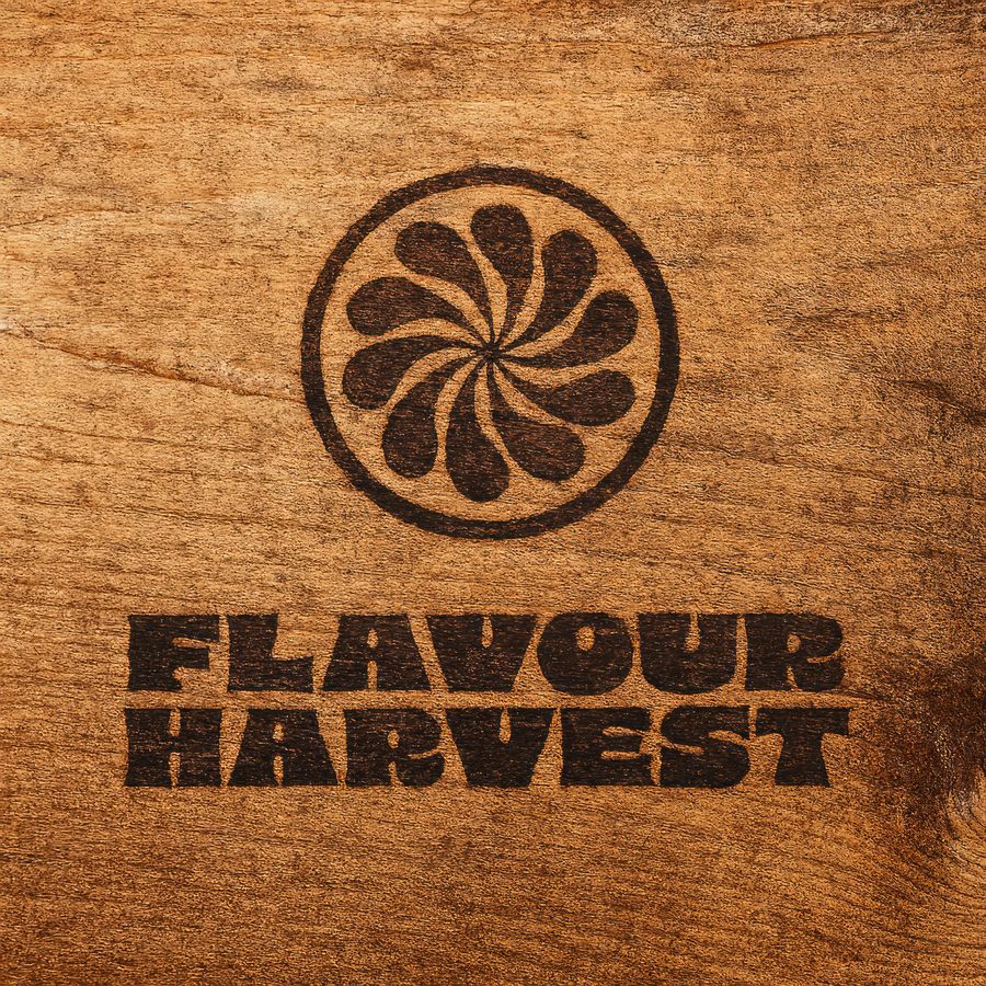 The Flavour Harvest mark woodburned into a board