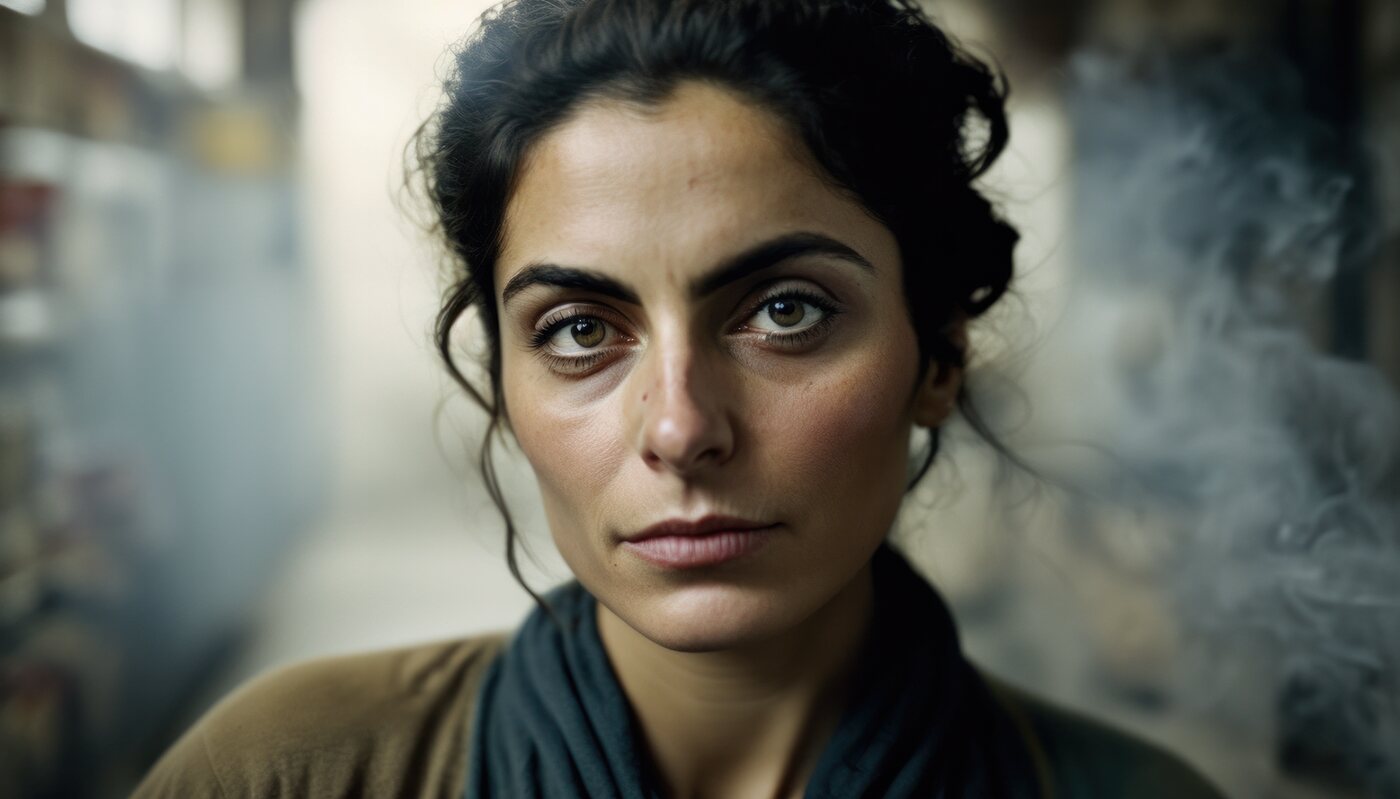 A woman from the UN Women gender equality campaign in a quiet urban setting